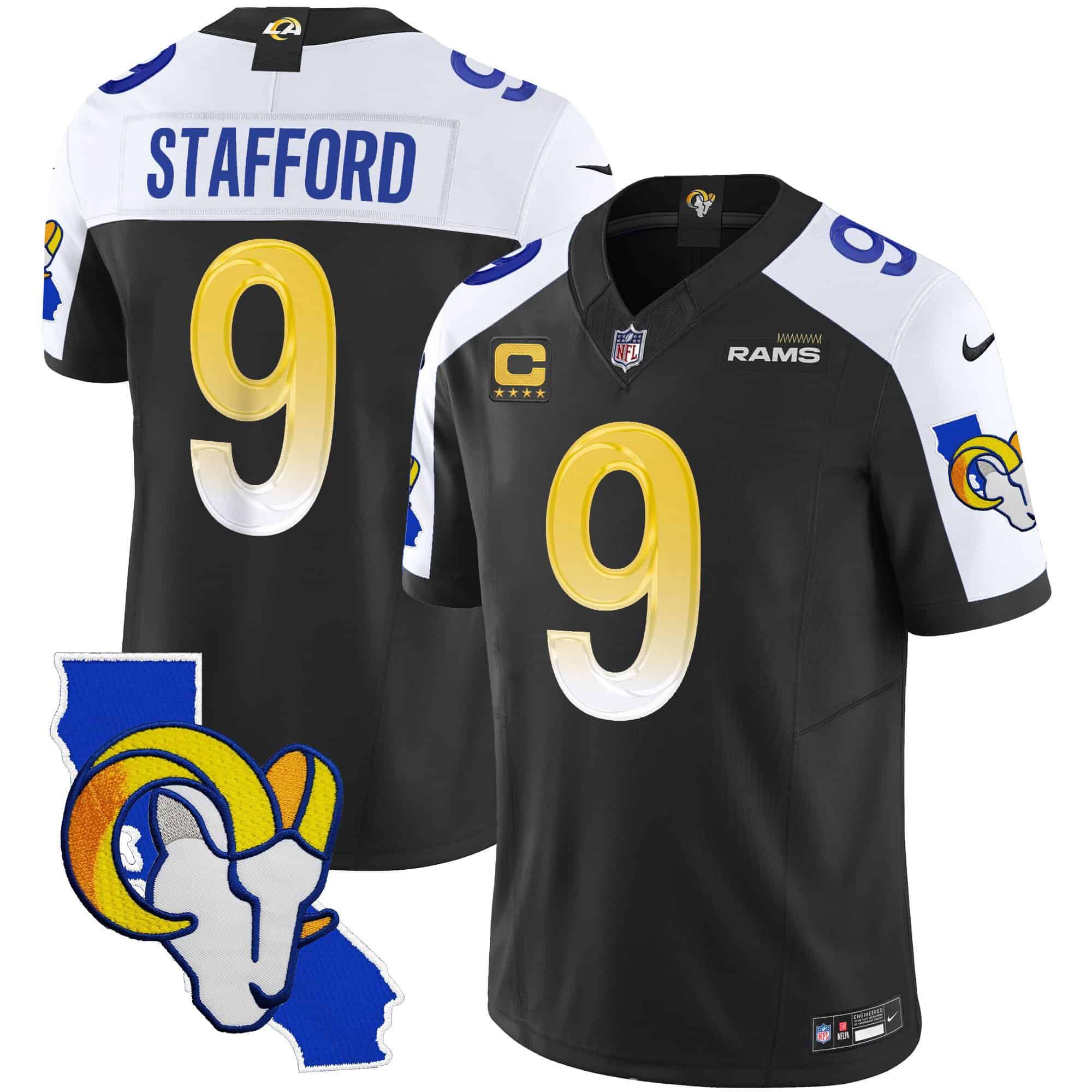 Men Los Angeles Rams #9 Stafford Black 2024 Nike California Patch Vapor Limited NFL Jersey